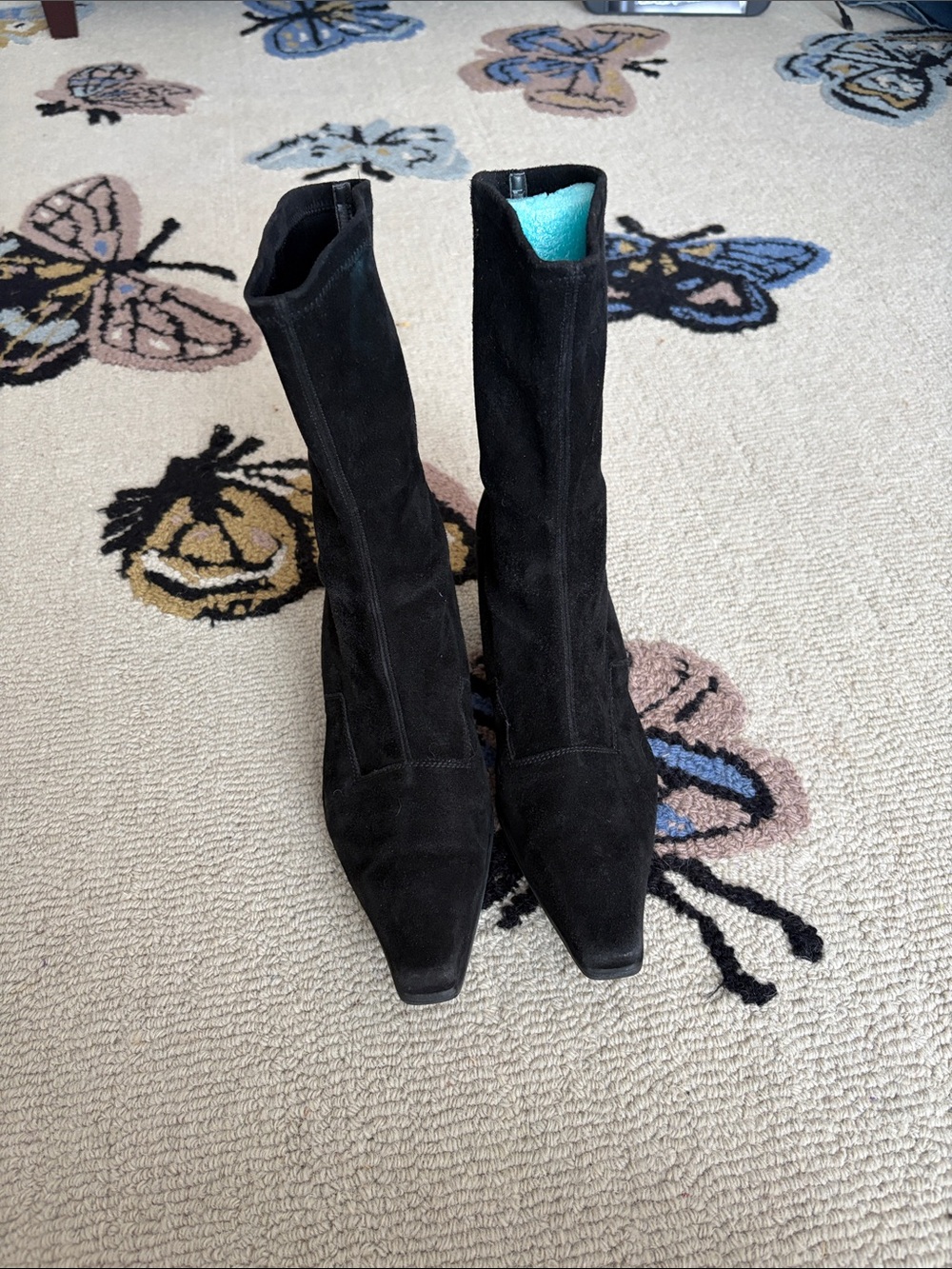Stuart Weitzman suede black kitten heel boots